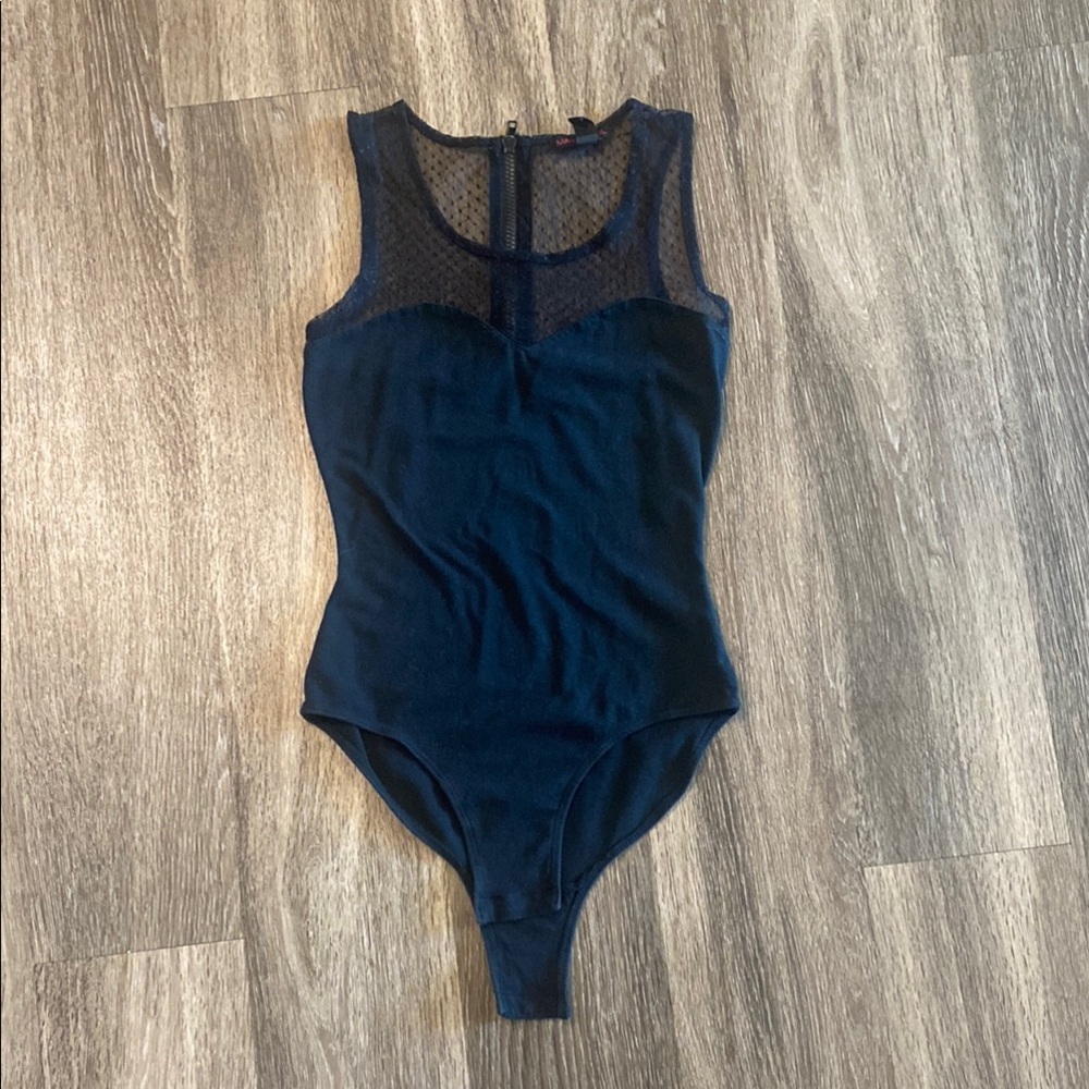 Material Girl Black Bodysuit Top Sleek Design
